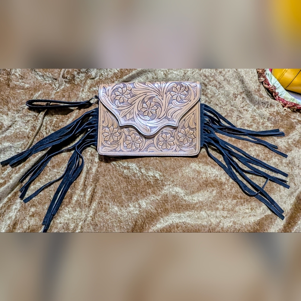 Genuine Leather Hand Tooled Envelope Handbag